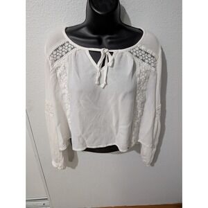 Hollister Boho Lace Peasant Blouse Women S Cream Long Sleeve Tie Neck Cottagecor